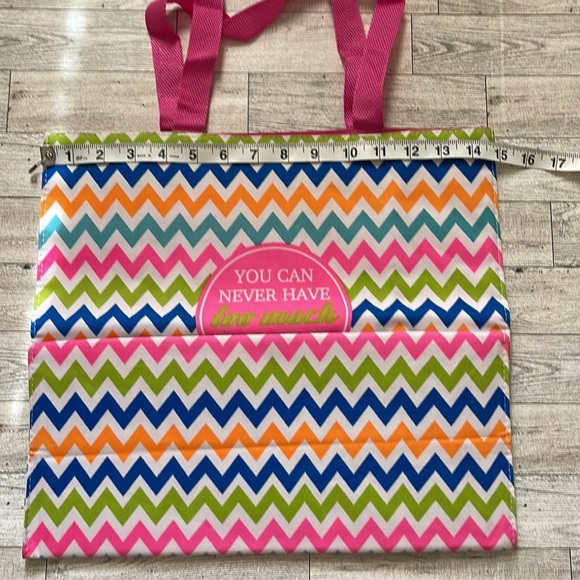 NWT Multicolored Lined Canvas Shopping Tote “You Can Never Have Too Much Happy” - Picture 6 of 8